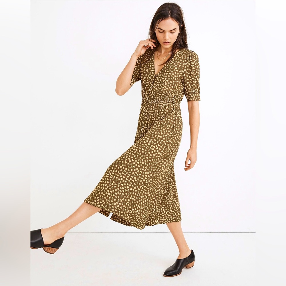 MADEWELL Button-Cuff Midi Dress Woodcut Flowers 6